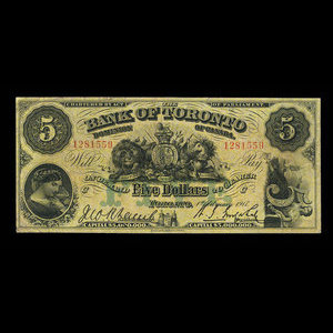 Canada, Bank of Toronto (The), 5 dollars : 1 février 1917