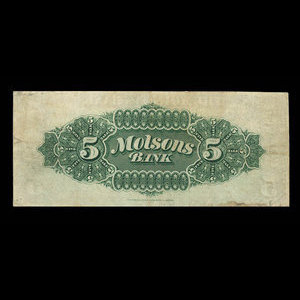 Canada, Molsons Bank, 5 dollars : 2 octobre 1905