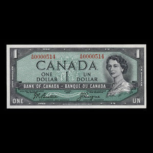 Canada, Banque du Canada, 1 dollar : 1954