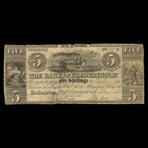 Canada, Bank of Fredericton, 5 shillings : 6 mars 1838