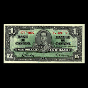 Canada, Banque du Canada, 1 dollar : 2 janvier 1937