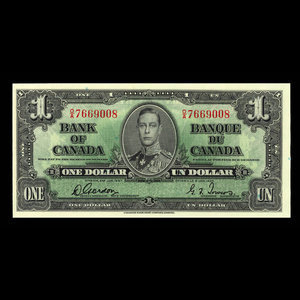 Canada, Banque du Canada, 1 dollar : 2 janvier 1937