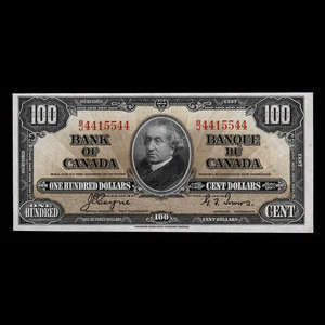 Canada, Banque du Canada, 100 dollars : 2 janvier 1937