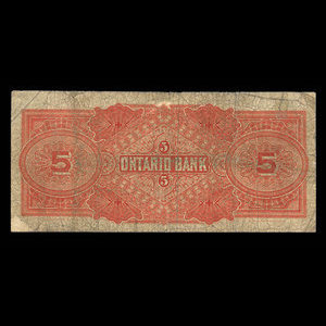 Canada, Ontario Bank, 5 dollars : 1 juin 1888