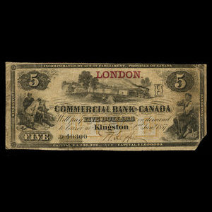 Canada, Commercial Bank of Canada, 5 dollars : 2 janvier 1857