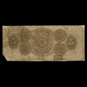 Canada, Commercial Bank of Canada, 5 dollars : 2 janvier 1857