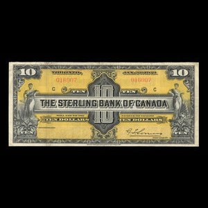 Canada, Sterling Bank of Canada, 10 dollars : 3 janvier 1921