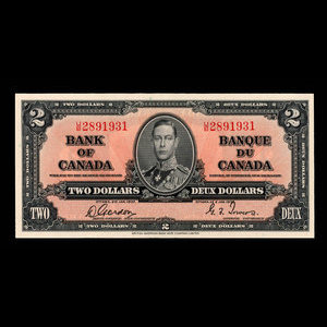 Canada, Banque du Canada, 2 dollars : 2 janvier 1937