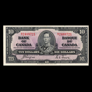 Canada, Banque du Canada, 10 dollars : 2 janvier 1937