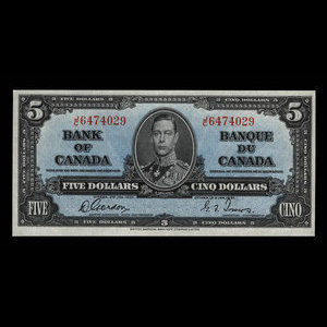 Canada, Banque du Canada, 5 dollars : 2 janvier 1937