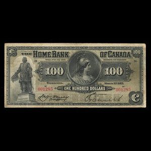 Canada, Home Bank of Canada, 100 dollars : 1 mars 1917