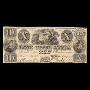 Canada, Bank of Upper Canada (York), 10 dollars : 1 janvier 1838