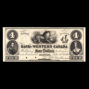 Canada, Bank of Western Canada, 4 dollars : 20 septembre 1859