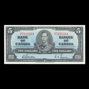 Canada, Banque du Canada, 5 dollars : 2 janvier 1937