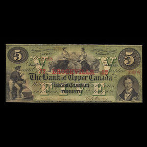 Canada, Bank of Upper Canada (York), 5 dollars : 5 juillet 1859