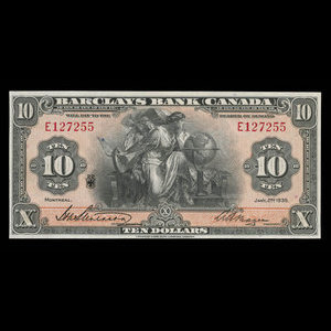 Canada, Barclays Bank, 10 dollars : 2 janvier 1935