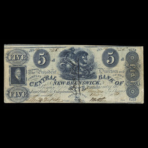 Canada, Central Bank of New Brunswick, 5 livres(anglaise) : 1 novembre 1857