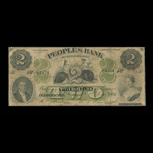 Canada, Peoples Bank of New Brunswick, 2 dollars : 1 décembre 1881