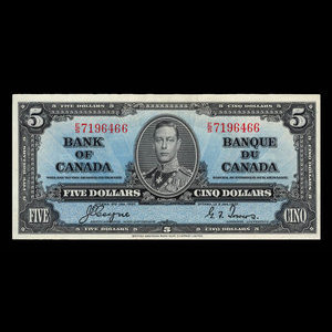 Canada, Banque du Canada, 5 dollars : 2 janvier 1937