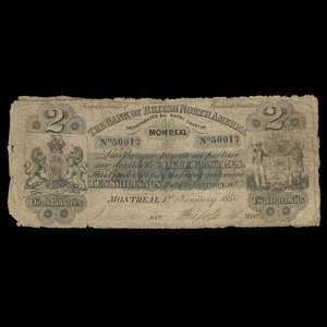 Canada, Bank of British North America, 2 dollars : 1 janvier 1856