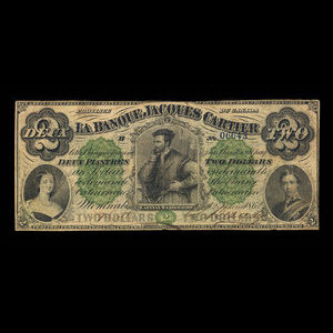 Canada, Banque Jacques-Cartier, 2 piastres : 2 janvier 1862