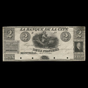 Canada, Banque de la Cité, 2 dollars : 1850