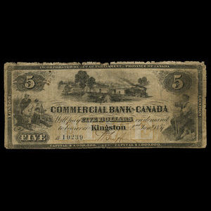 Canada, Commercial Bank of Canada, 5 dollars : 2 janvier 1857