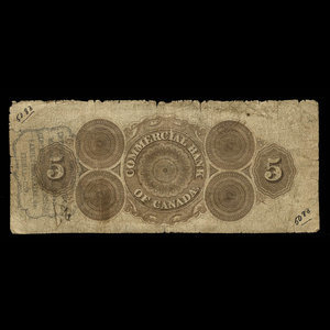 Canada, Commercial Bank of Canada, 5 dollars : 2 janvier 1857