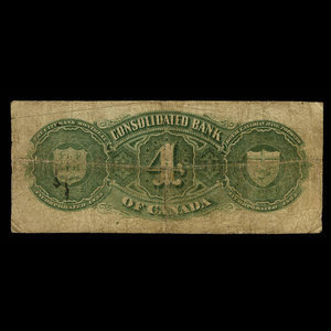 Canada, Consolidated Bank of Canada, 4 dollars : 1 juillet 1876