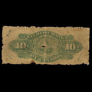 Canada, Exchange Bank of Canada, 10 dollars : 1 novembre 1872