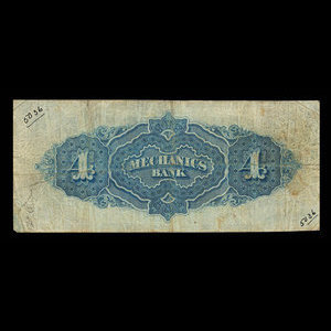 Canada, Mechanics Bank (Montréal), 4 dollars : 1 juin 1872