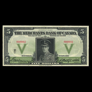 Canada, Merchants Bank of Canada (The), 5 dollars : 1 novembre 1919