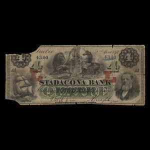 Canada, Stadacona Bank, 4 dollars : 2 avril 1874