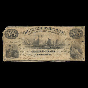 Canada, Summerside Bank of Prince Edward Island, 8 dollars : 22 janvier 1866