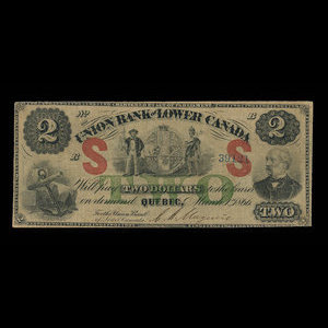 Canada, Union Bank of Lower Canada, 2 dollars : 1 mars 1866