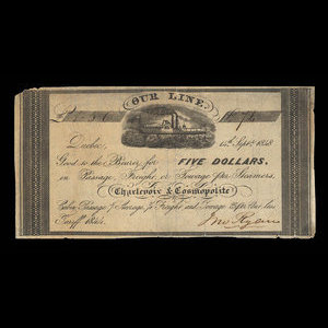 Canada, Charlevoix & Cosmopolite Steamers, 5 dollars : 14 septembre 1848