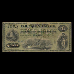 Canada, La Banque Nationale, 4 dollars : 28 mai 1870