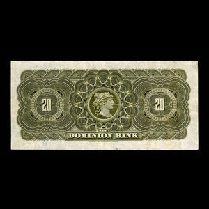 Canada, Dominion Bank, 20 dollars : 1 octobre 1909