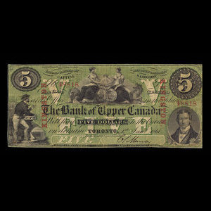 Canada, Bank of Upper Canada (York), 5 dollars : 1 janvier 1861