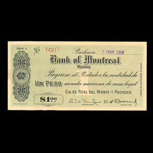 Mexique, Banque de Montréal, 1 peso : 18 mars 1915