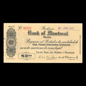 Mexique, Banque de Montréal, 2 1/2 pesos : 1 juin 1915