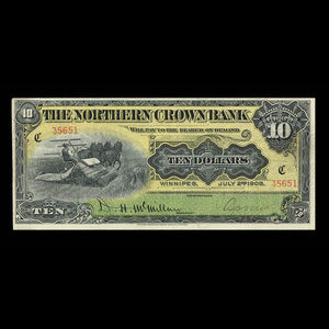 Canada, Northern Crown Bank, 10 dollars : 2 juillet 1908