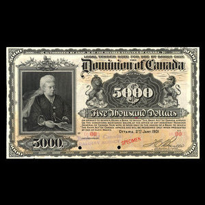 Canada, Dominion du Canada, 5,000 dollars : 2 janvier 1901