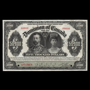 Canada, Dominion du Canada, 50,000 dollars : 2 janvier 1918