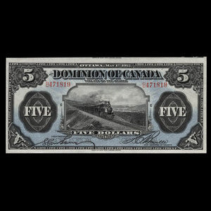 Canada, Dominion du Canada, 5 dollars : 1 mai 1912