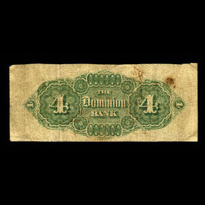 Canada, Dominion Bank, 4 dollars : 1 février 1871