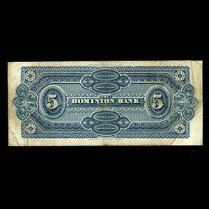 Canada, Dominion Bank, 5 dollars : 1 janvier 1881