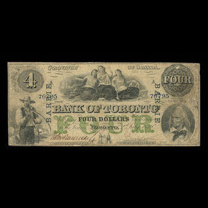 Canada, Bank of Toronto (The), 4 dollars : 2 juillet 1859