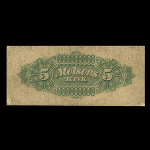 Canada, Molsons Bank, 5 dollars : 1 juin 1880