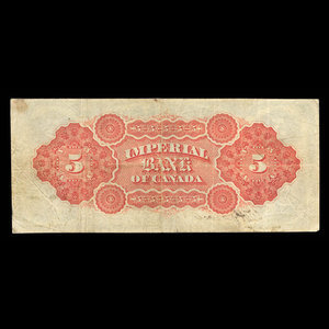 Canada, Imperial Bank of Canada, 5 dollars : 1 octobre 1896